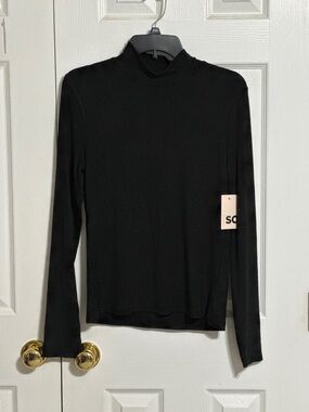 SO Black Long-Sleeve Mock Neck Top